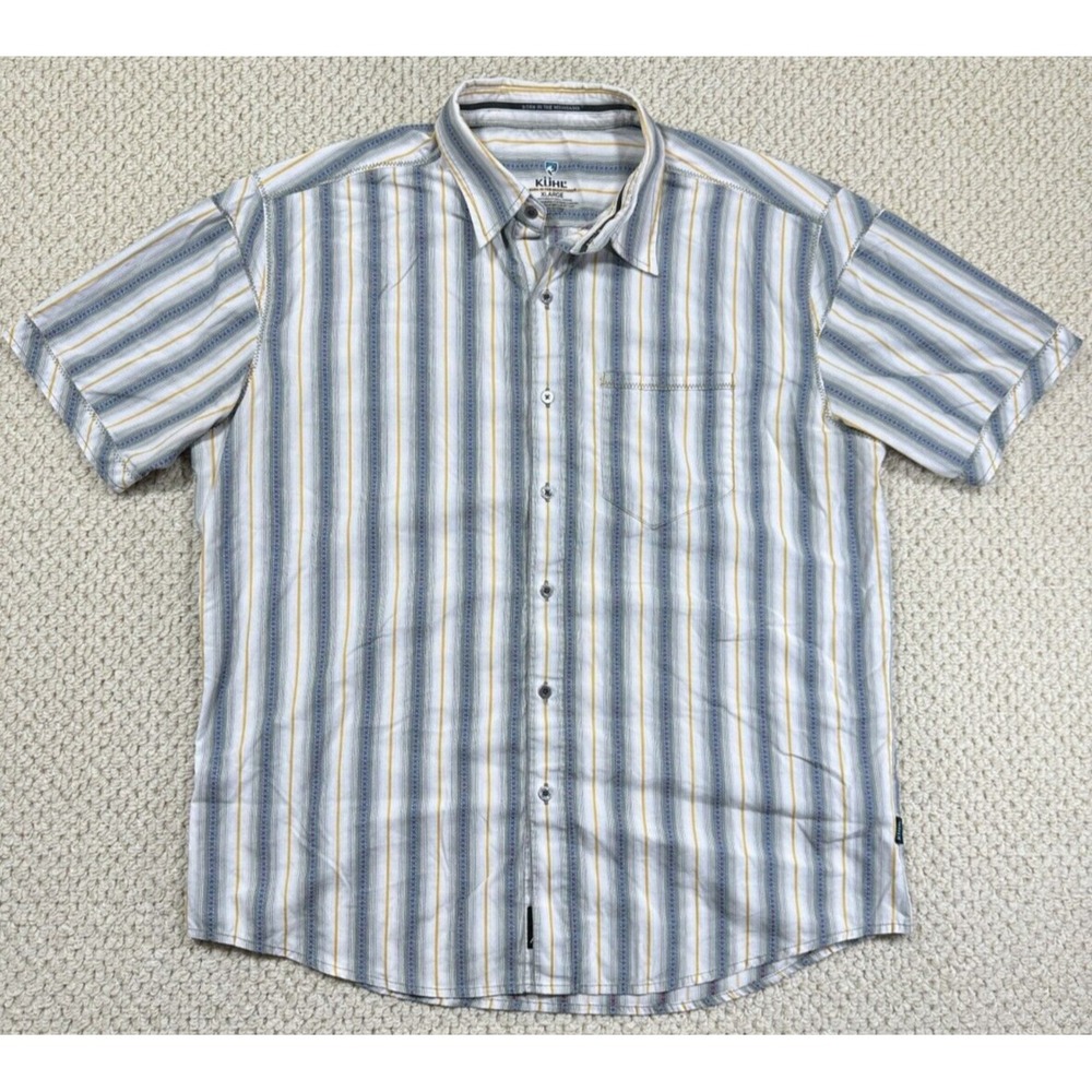 Kuhl Shirt Mens XL White Tribal Native Geometric Striped Short Sleeve Button Up